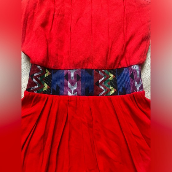 Red Boho Dress with Tassels Open Back Aztec Waistband - Picture 2 of 13